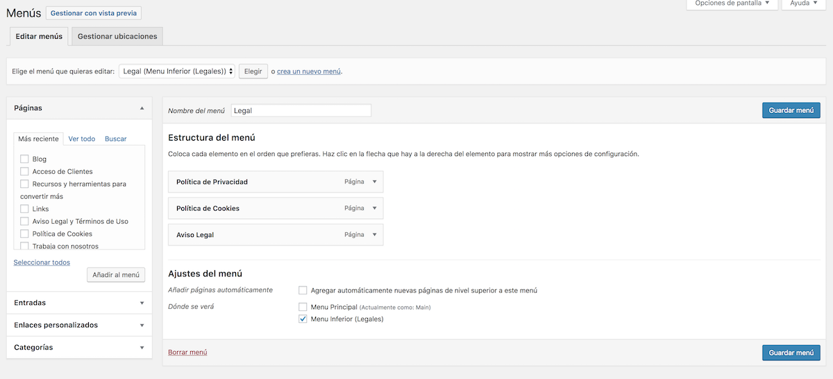 crear y editar menus en wordpress